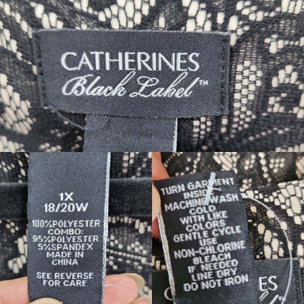 Catherines Black Label Formal Shacket Top 1X Black Velour Lace Blocking Zip Goth - Picture 4 of 14